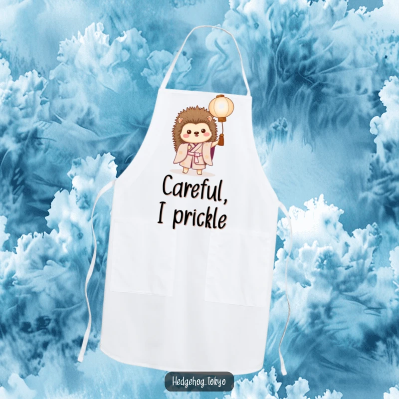 Funny apron showing a proud hedgehog in a kimono, ready to cook, bringing humor and practicality to the kitchen.