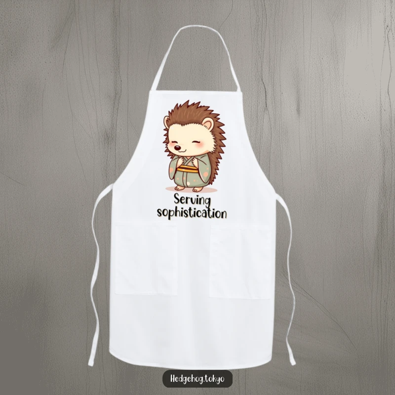 Funny Hedgehog Apron: A sophisticated hedgehog in a formal kimono bows elegantly, adding refined humor to this practical kitchen essential.