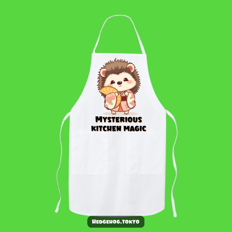 Funny Hedgehog Fan Apron: Playful Cooking in Floral Kimono, Kitchen Gift