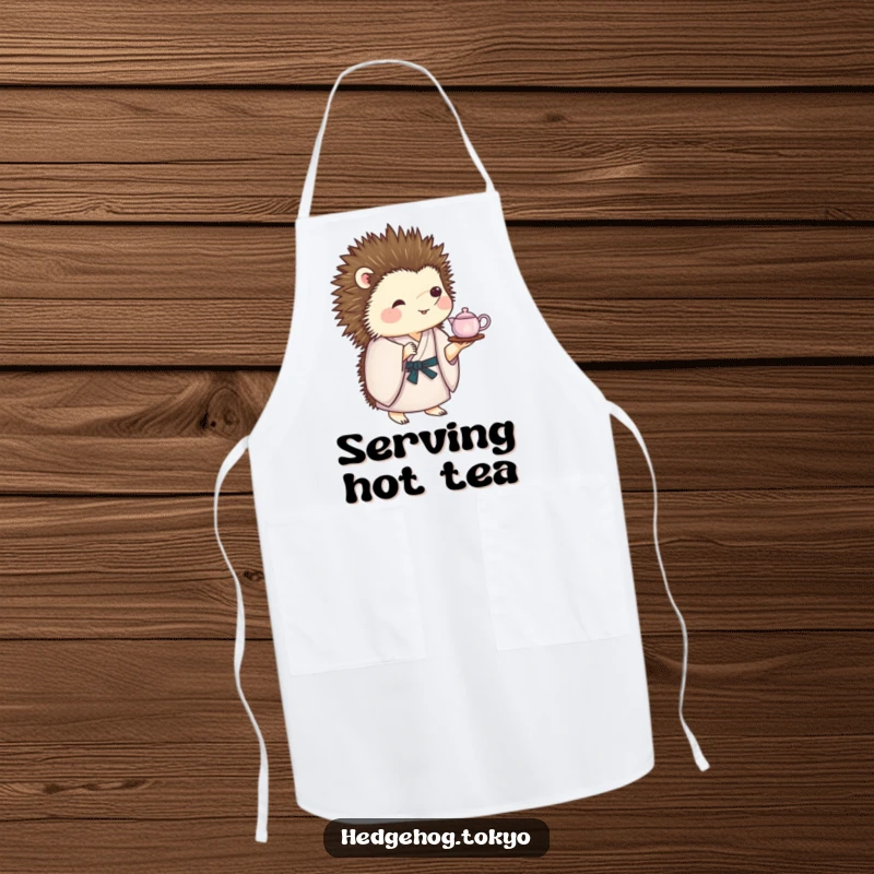 Funny Apron: A charming hedgehog in a kimono balances a miniature tea set on its back, bringing hilarious elegance to the kitchen.