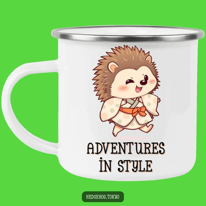 Funny Hedgehog Kimono Camping Mug: Playful Hop Outdoor Gear, Hilarious Gift