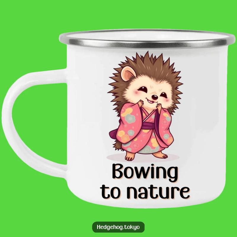 Elegant Hedgehog Kimono Camping Mug: Outdoor Grace, Great Funny Gift