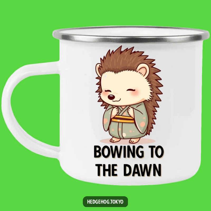Funny Hedgehog Kimono Bowing Camping Mug: Elegant and Hilarious Outdoor Gift