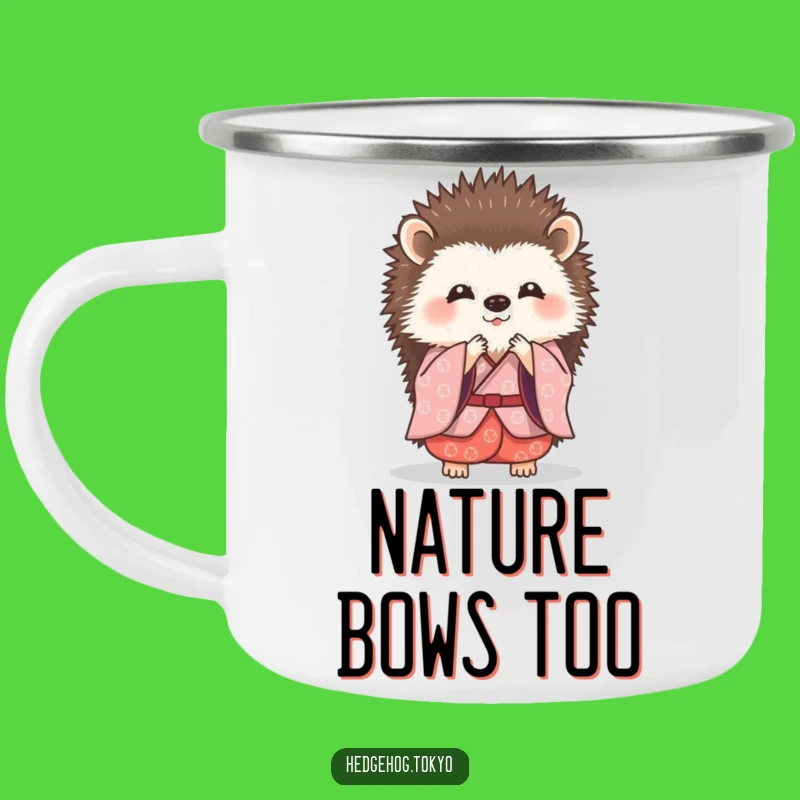Funny Hedgehog Bowing Camping Mug: Graceful Adventures, Traditional Kimono Outdoor Gift