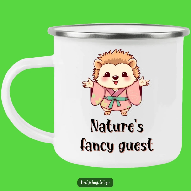 Funny Hedgehog Kimono Camping Mug: Adventure with Style, Perfect Outdoor Gift
