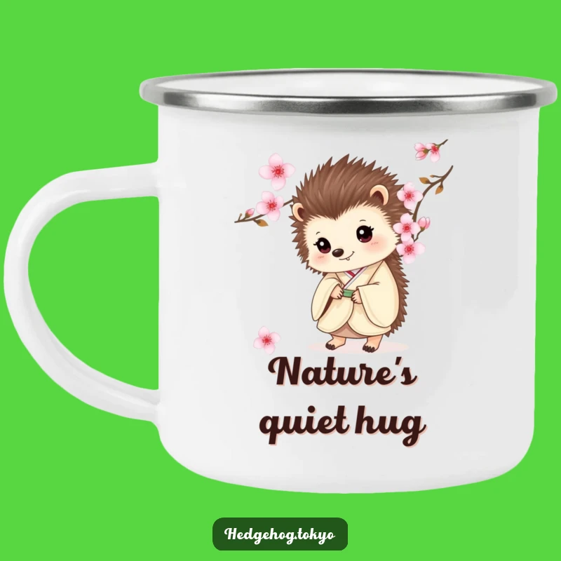 Funny Hedgehog Kimono Camping Mug: Outdoor Adventures with Cute Blossom Style