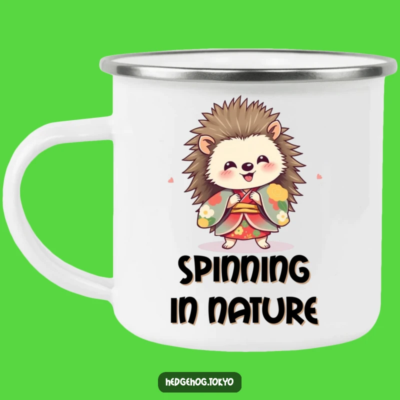 Funny Hedgehog Spinning Camping Mug: Joyful Adventures, Vibrant Kimono Outdoor Gift