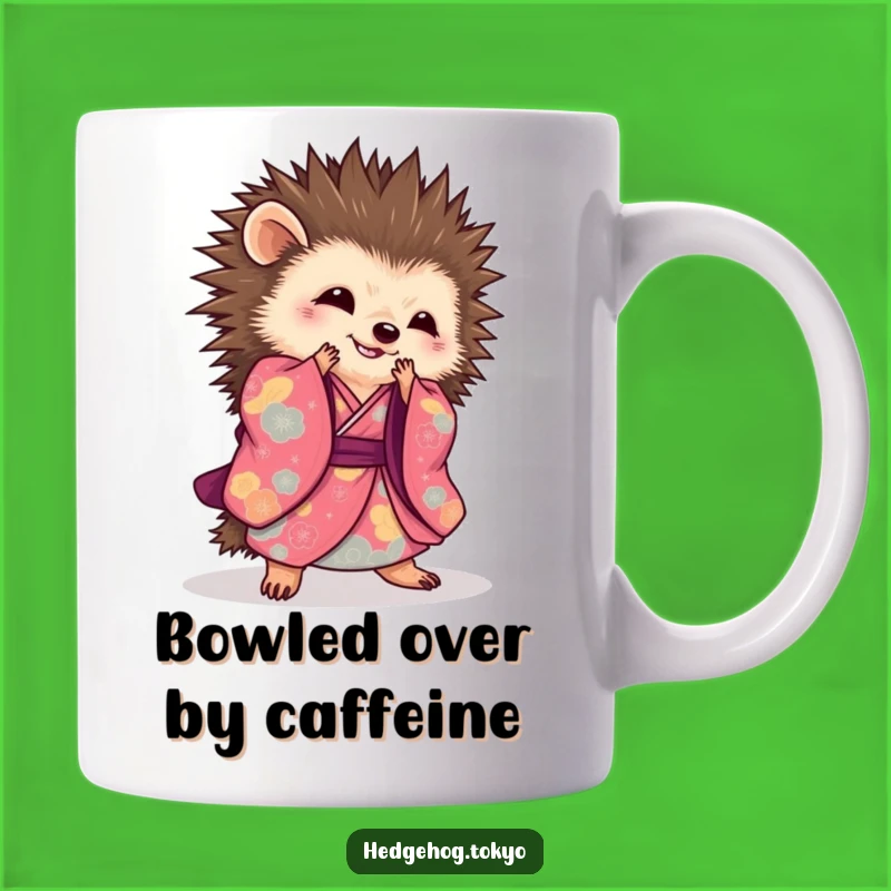 Elegant Hedgehog Kimono Mug: Graceful Bow Design, Sophisticated Funny Gift