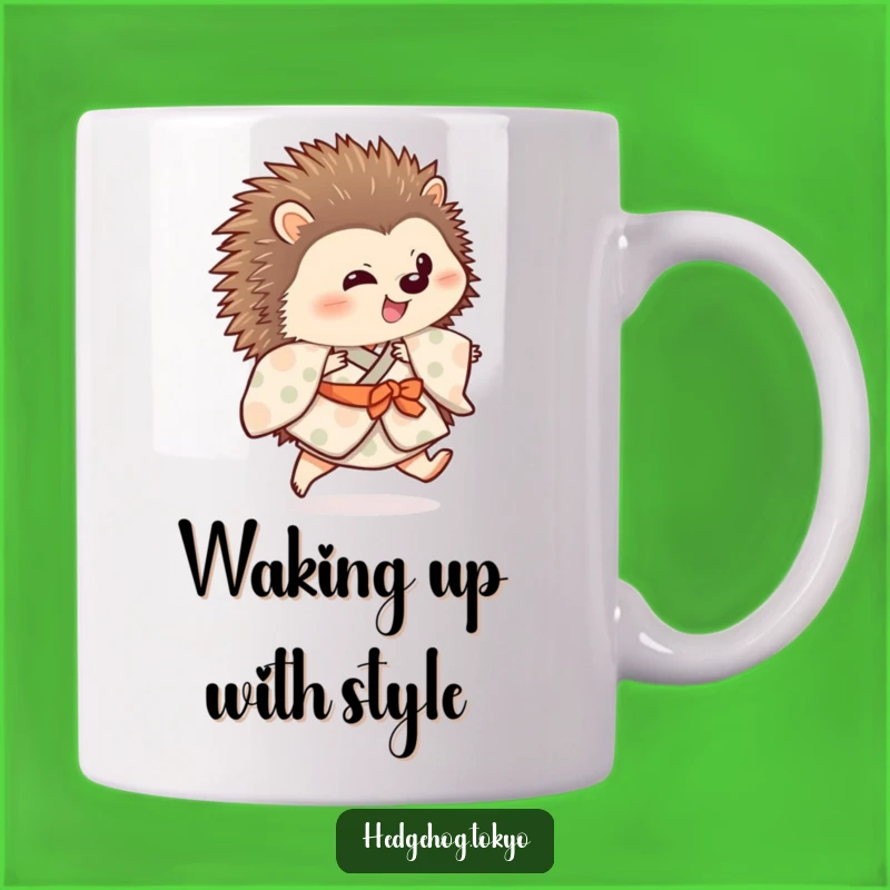 Funny Hedgehog Kimono Mug: Playful Hop Design, Hilarious Animal Gift