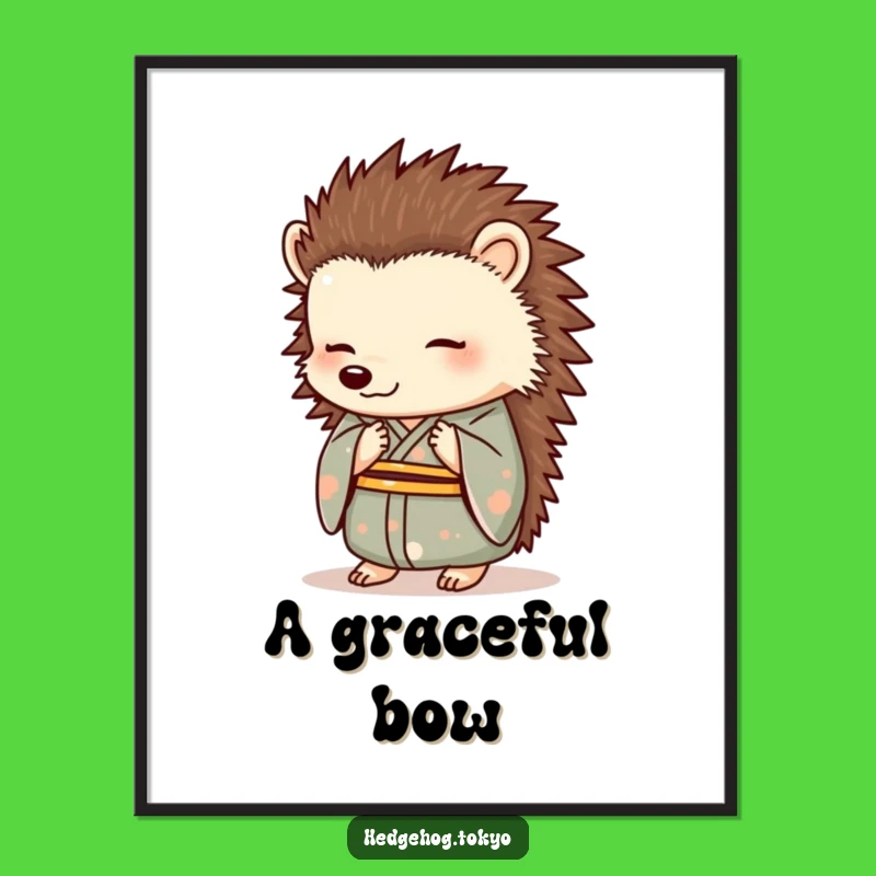 Funny Hedgehog Kimono Bowing Digital Art: Elegant and Hilarious Decor Gift