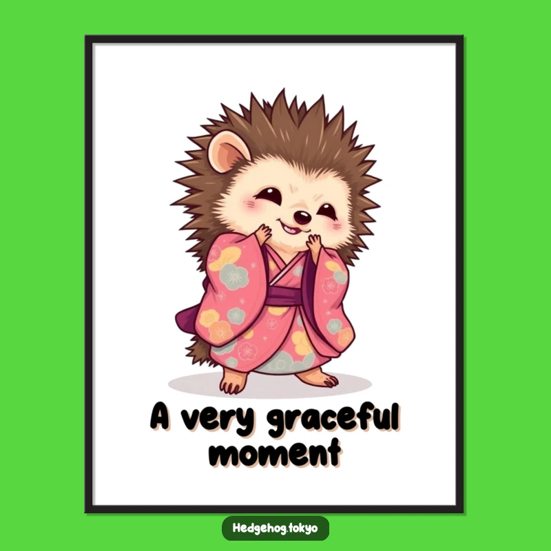 Elegant Hedgehog Kimono Digital Art: Instant Graceful Decor, Unique Funny Gift
