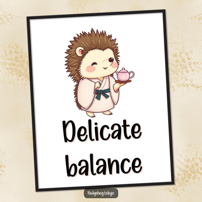 Funny Digital Art: A hedgehog in a kimono balances a miniature tea set on its spiky back, capturing a moment of hilarious dexterity.