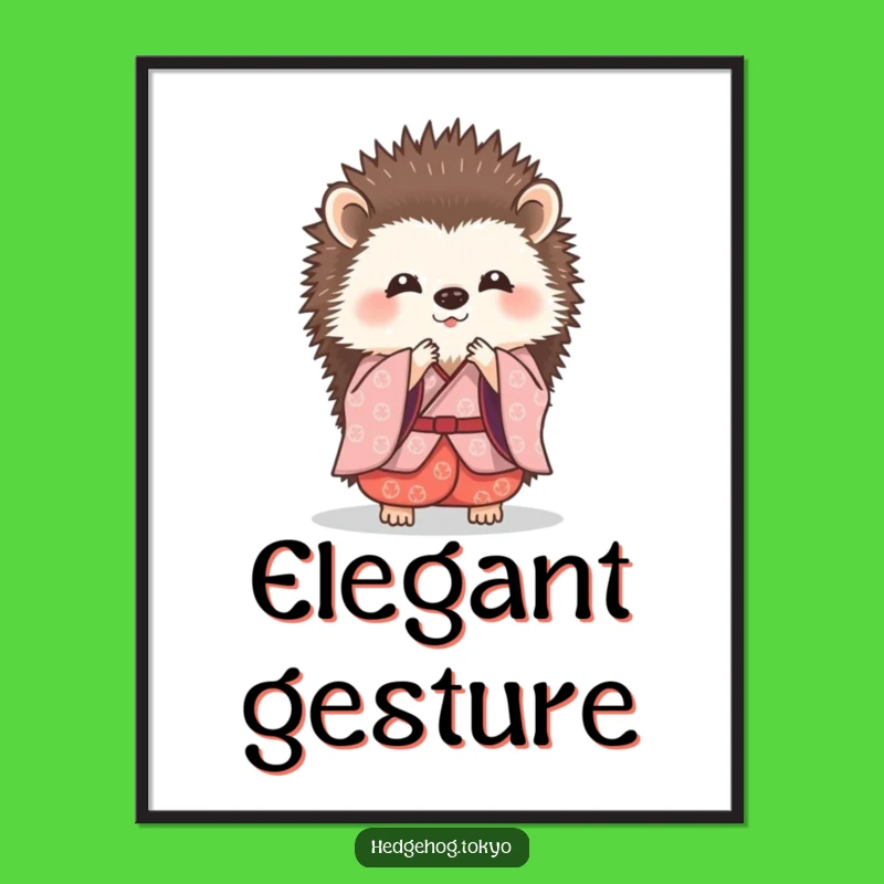 Funny Hedgehog Bowing Digital Print: Instant Elegant Art, Kimono Decor Gift
