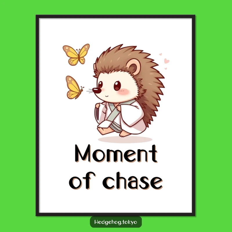 Funny Hedgehog Butterfly Chase Digital Art: Vibrant and Hilarious Decor Gift