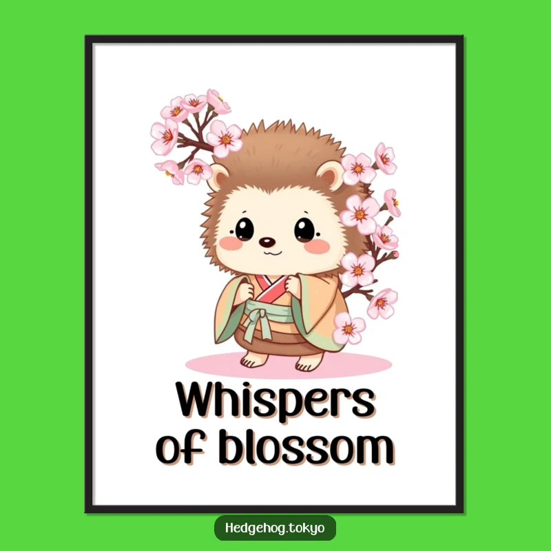 Funny Hedgehog Kimono Blossom Peek Digital Art: Hilarious Decor Gift
