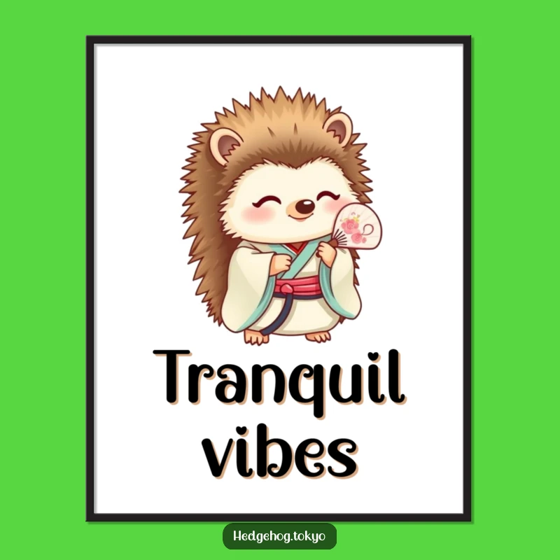 Funny Hedgehog Kimono Fan Digital Art: Instant Serene and Hilarious Decor!