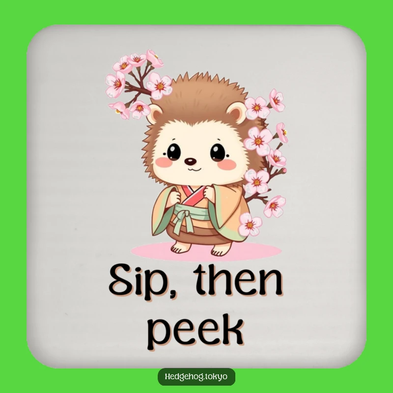 Funny Hedgehog Kimono Blossom Peek Coaster: Hilarious Table Protector Gift