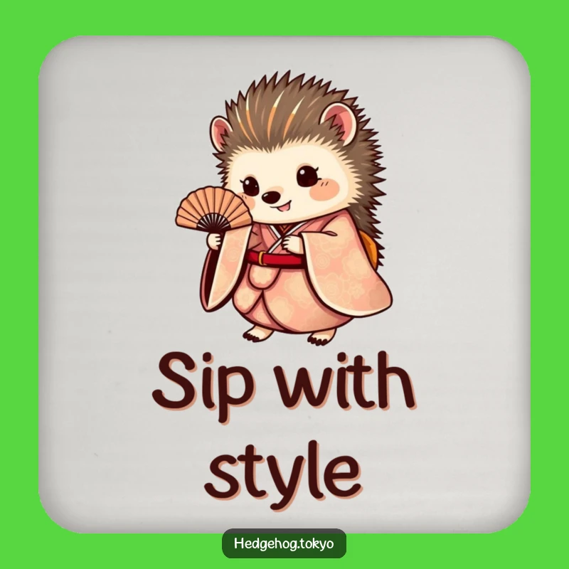 Funny Hedgehog Kimono Drink Coasters: Protect Surfaces with Elegant Whimsy