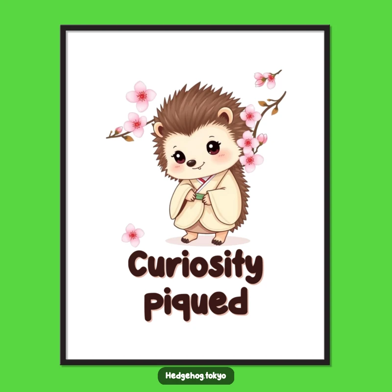 Funny Hedgehog Kimono Poster: Adorable Cherry Blossom Art for Wall Decor