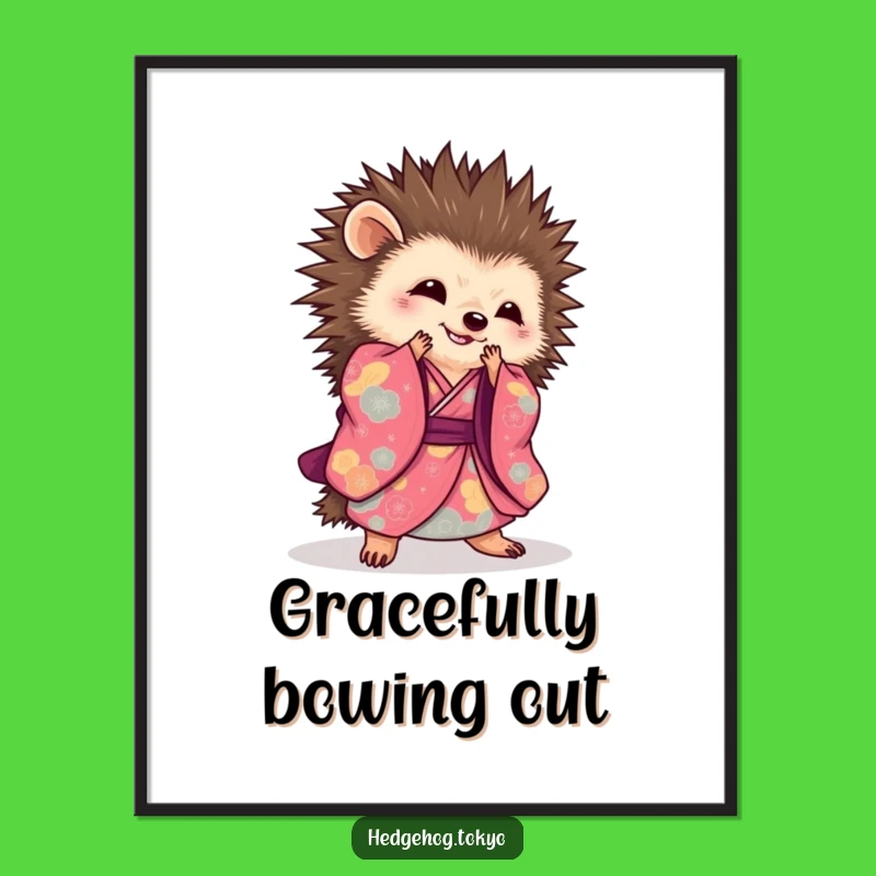 Elegant Hedgehog Kimono Poster: Graceful Bow Oriental Art, Delightful Funny Gift