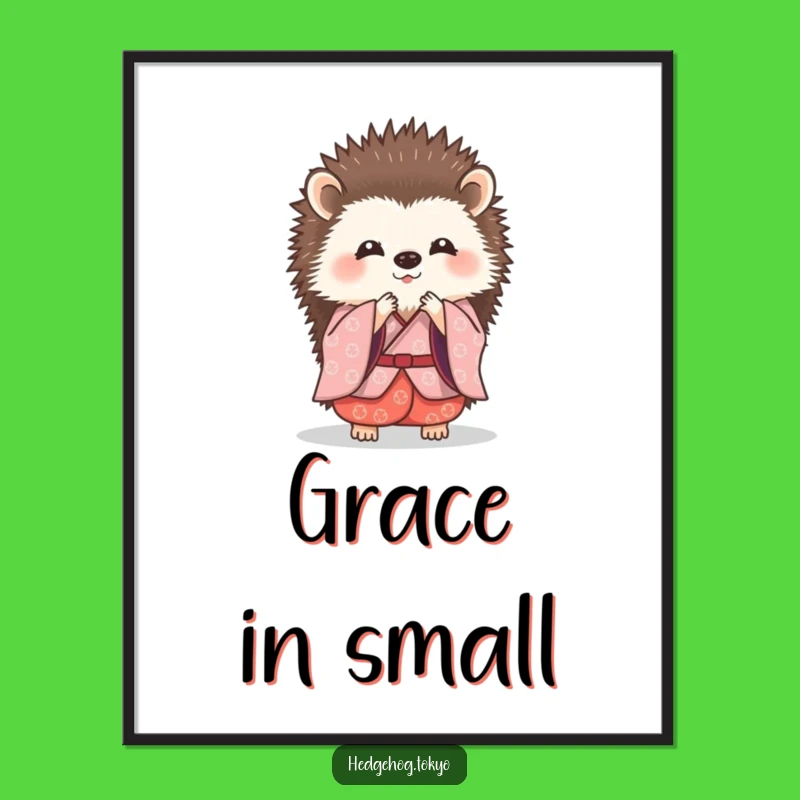 Funny Hedgehog Bowing Poster: Elegant Kimono Art, Graceful Wall Decor Gift