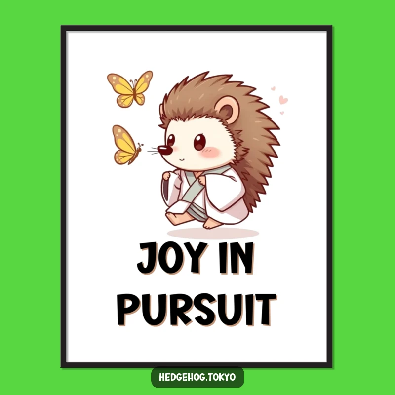 Funny Hedgehog Butterfly Chase Poster: Vibrant Art for a Hilarious Space Gift
