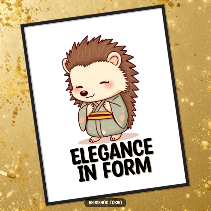Funny Hedgehog Poster: An elegantly bowing hedgehog in a formal kimono brings refined humor and artistic grace to any wall.