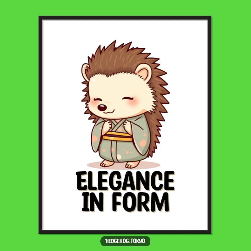 Funny Hedgehog Kimono Bowing Poster: Elegant Art for a Hilarious Home Gift