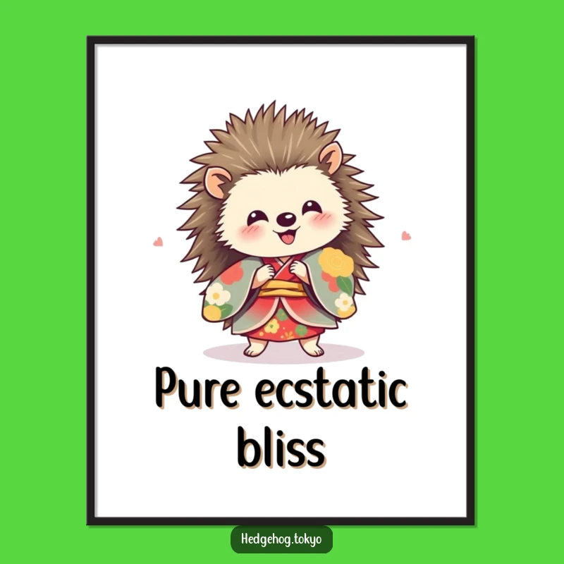 Funny Hedgehog Spinning Poster: Vibrant Kimono Dance, Joyful Wall Art Gift