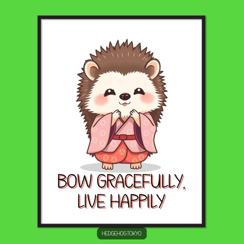 Free Printable Wall Art: Elegant Hedgehog Kimono Bow, Sophisticated Downloadable Decor