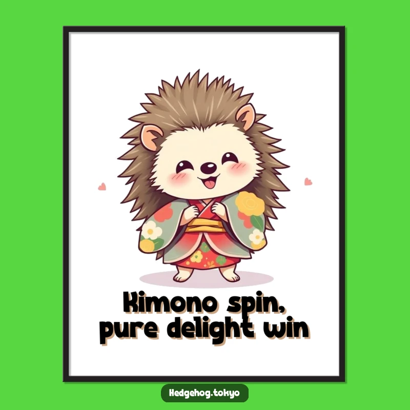 Free Printable Wall Art: Happy Hedgehog Kimono Spin, Energetic Downloadable Decor