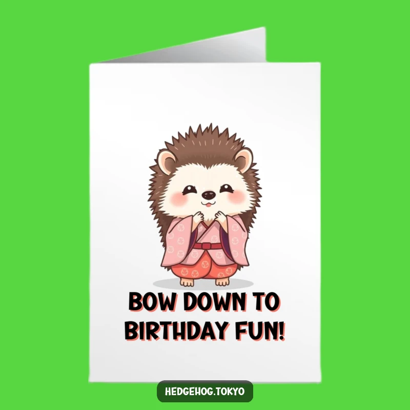Free Printable Birthday Card: Bowing Hedgehog Kimono, Elegant Downloadable Gift for Greetings