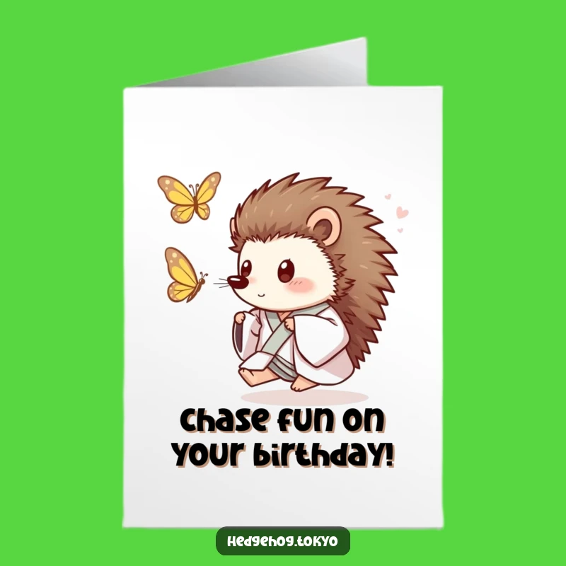 Free Printable Birthday Card: Playful Hedgehog Kimono Funny Downloadable Gift