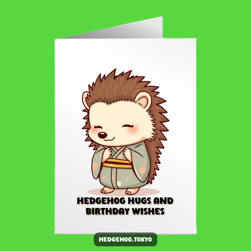 Free Printable Birthday Card: Elegant Hedgehog Kimono Funny Downloadable Gift