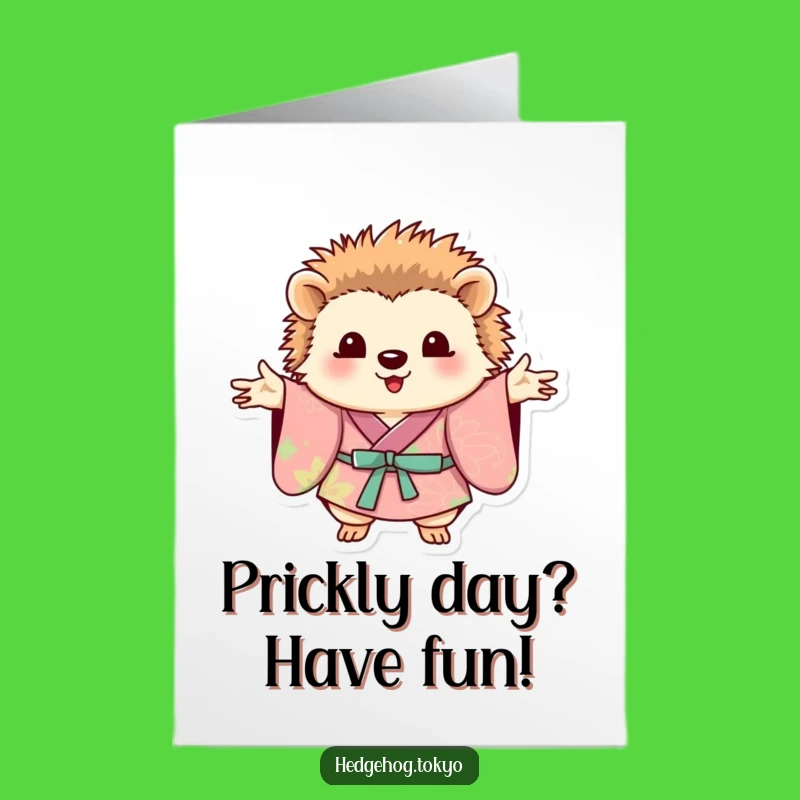 Free Printable Birthday Card: Happy Hedgehog in Kimono, Cheerful Downloadable Gift for Joy