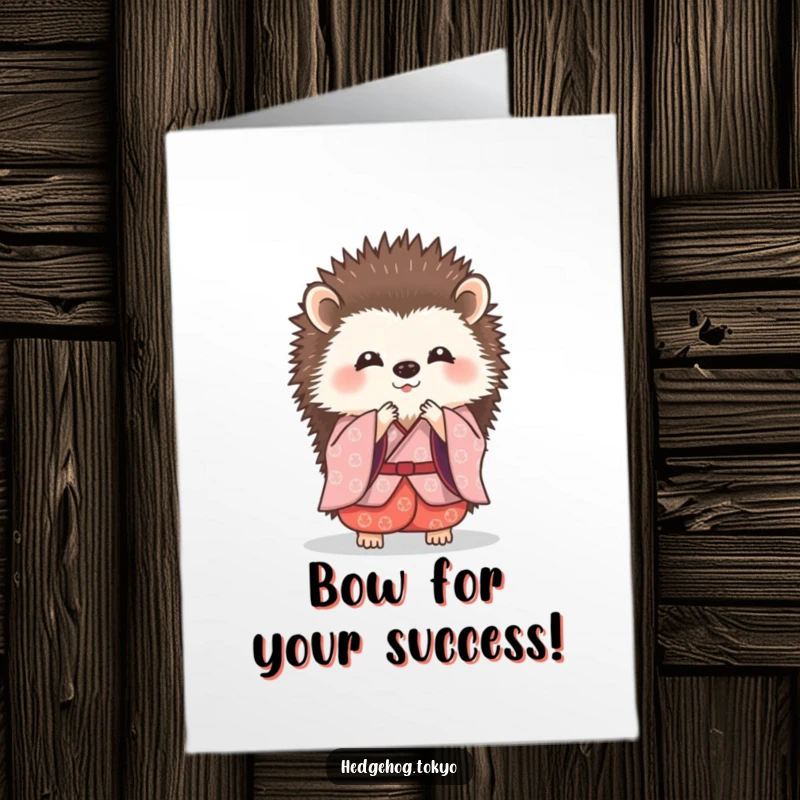 Funny Free Printable Congratulations Card: A hedgehog in a traditional kimono executes a small, elegant bow.
