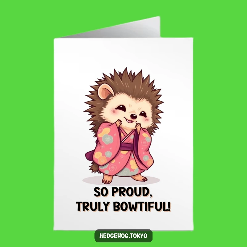 Free Printable Congratulations Card: Hedgehog Kimono Bow, Perfect Downloadable Gift