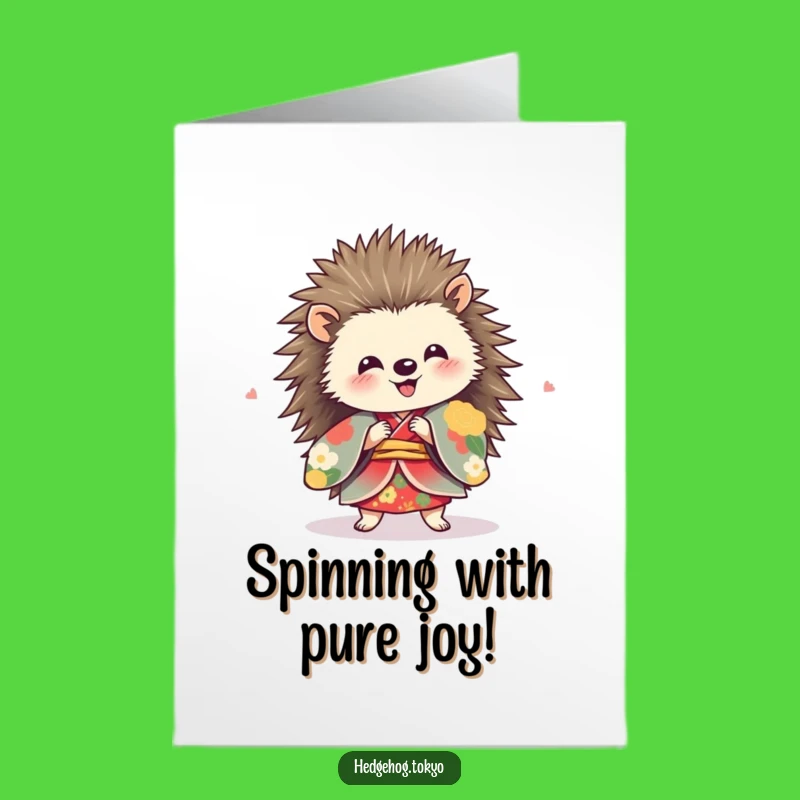 Free Printable Congrats Card: Excited Hedgehog Kimono Spin, Festive Downloadable Gift