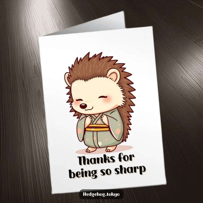 Funny Free Printable Thank You Card: A hedgehog in a formal kimono bowing gracefully to show sincere appreciation.