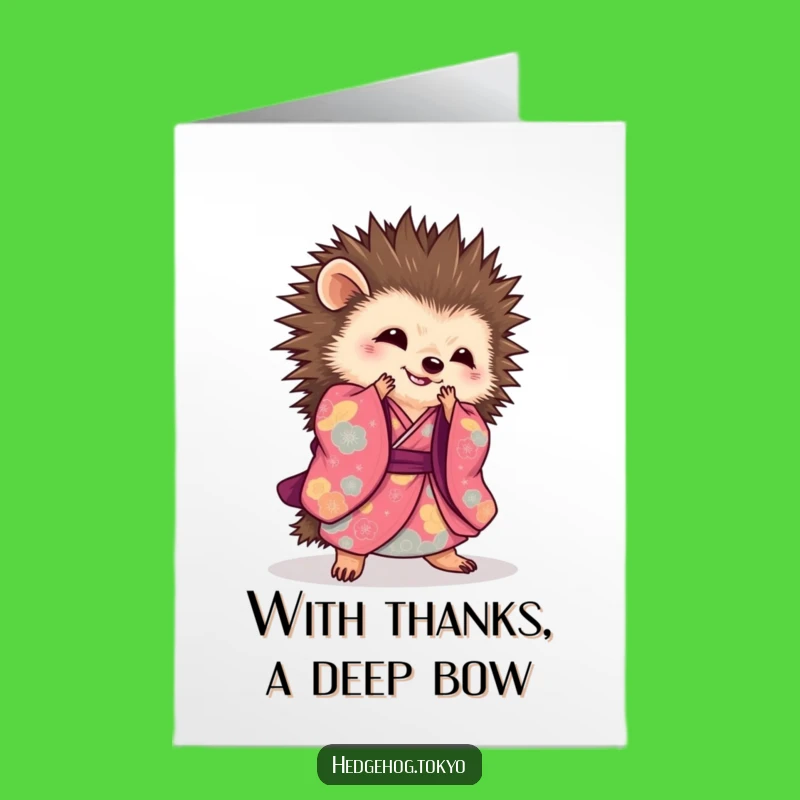Free Printable Thank You Card: Hedgehog Kimono Bow, Perfect Downloadable Gift