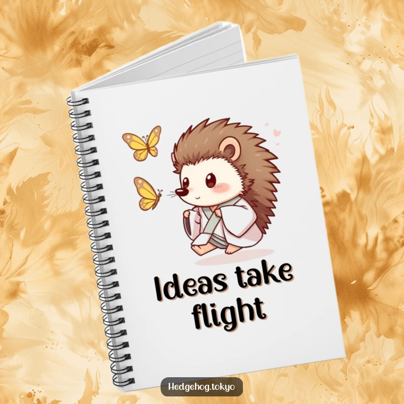 Funny Hedgehog Notebook: A playful hedgehog in a kimono chases a butterfly, perfect for jotting down fun and lively thoughts.