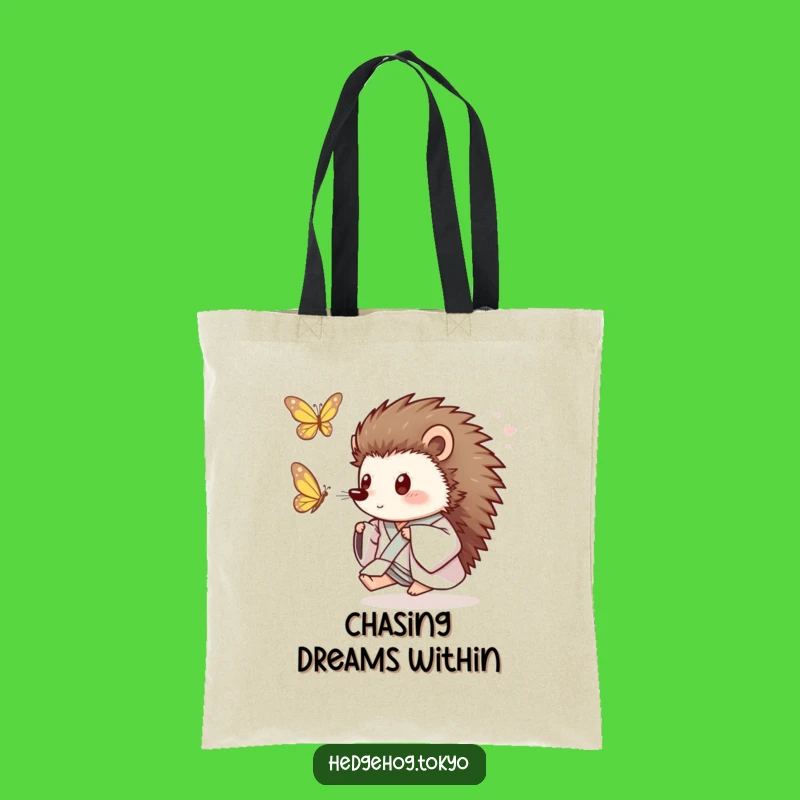 Funny Hedgehog Butterfly Chase Tote Bag: Carry Your Joyful Humor Gift