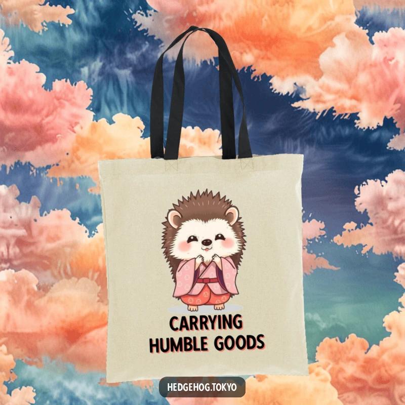 Funny hedgehog in a traditional kimono, executing a tiny, graceful bow on a durable tote bag.