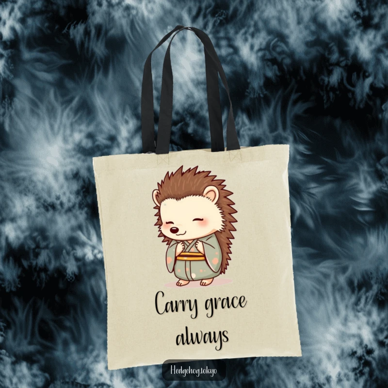 Funny Hedgehog Tote Bag: An elegantly bowing hedgehog in a formal kimono adds a stylish and humorous touch to this practical bag.